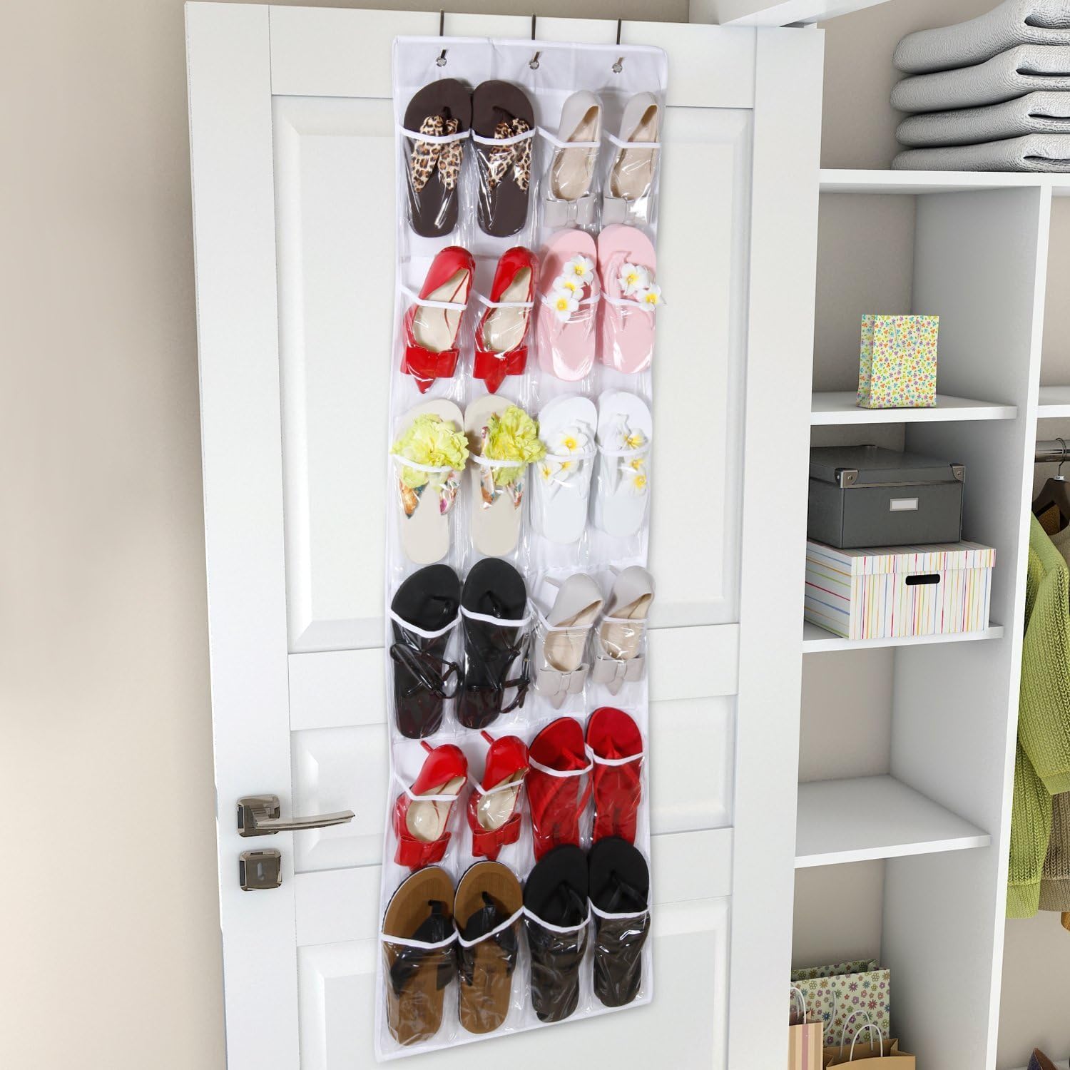 Xaestival Over The Door Shoe Organizer with 24 Mesh Storage Pockets White