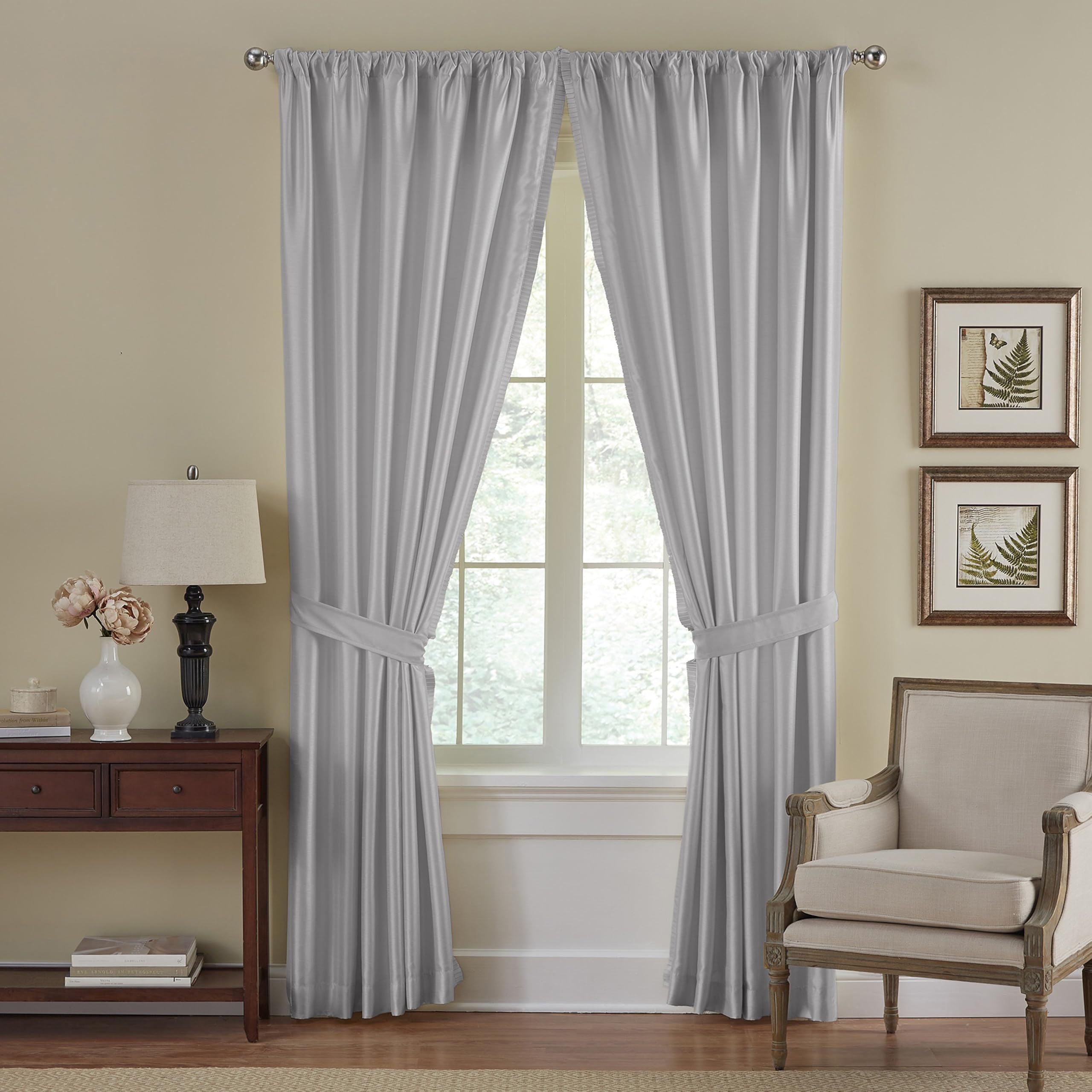 Elrene Home Fashions Versailles Faux-Silk Room-Darkening Curtain Panel, Blackout Curtain with Rod Pocket, 52 Inches by 108 Inches, Grey, 1 Panel