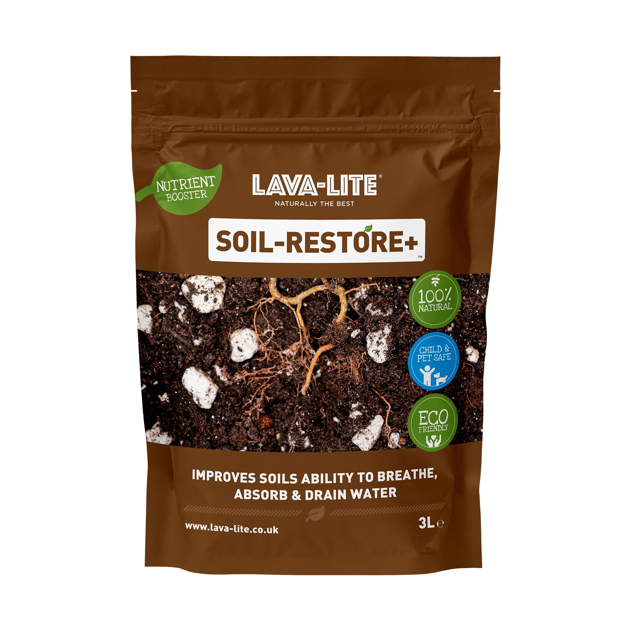 Lava-Lite Soil-Restore+ Soil Improver Natural Organic Perfect for Strong Healthy Garden Encourages Root Growth Experience the Lava-Lite Effect 3 Ltr