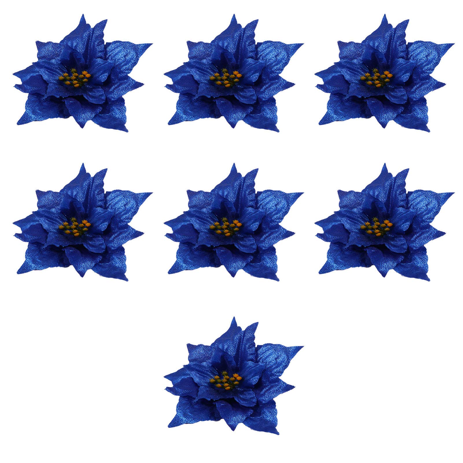 Milisten Blue Garland 7 Pcs Christmas Tree Decorative Poinsettia Bush and Red Poinsettia Bush Artificial Flowers Red Glitter Christmas Tree Ornaments Flowers