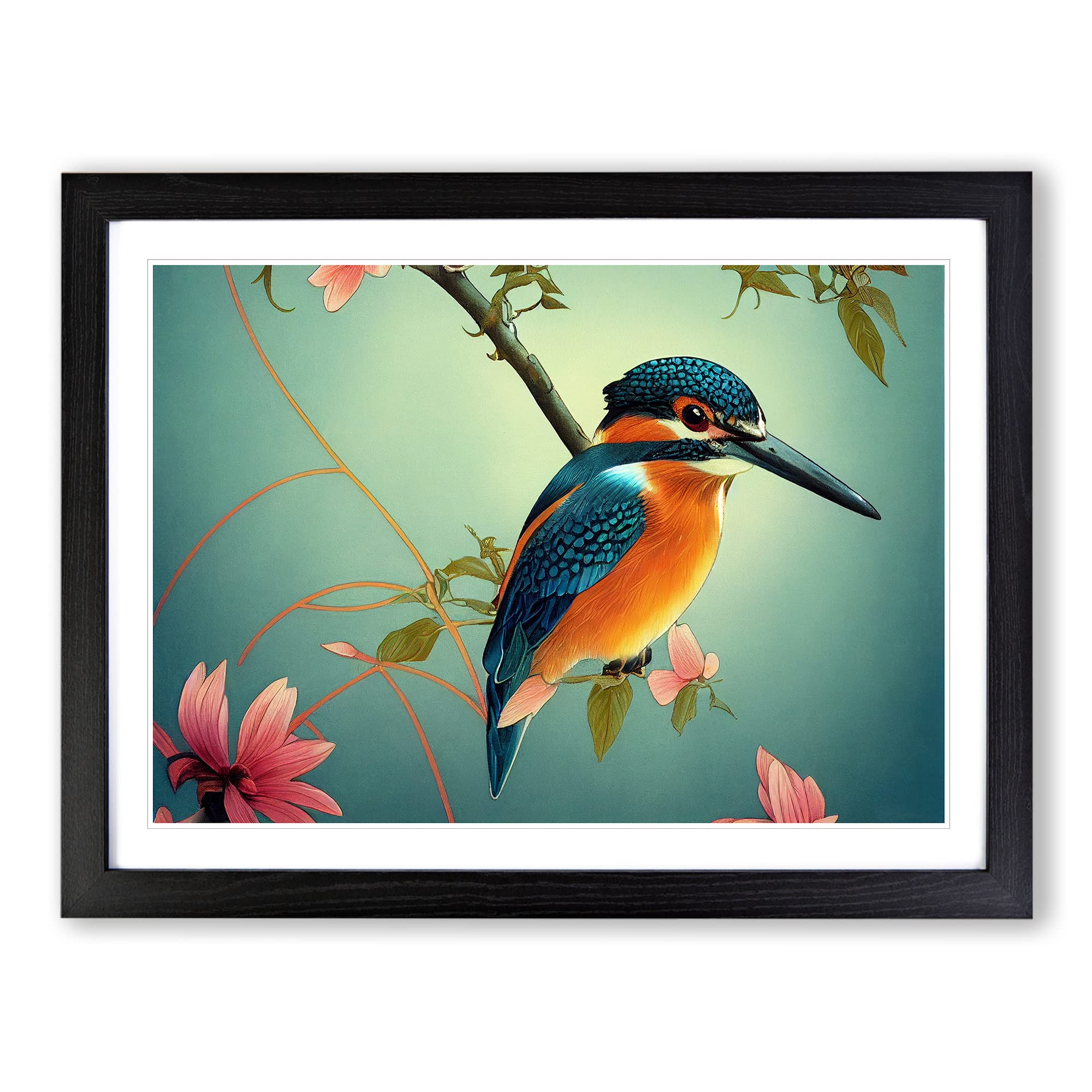 Precious Kingfisher Bird Framed Print | A4 Black Framed Wall Art | Ready to Hang | Modern Nature Picture | Living Room Bedroom Lounge Office