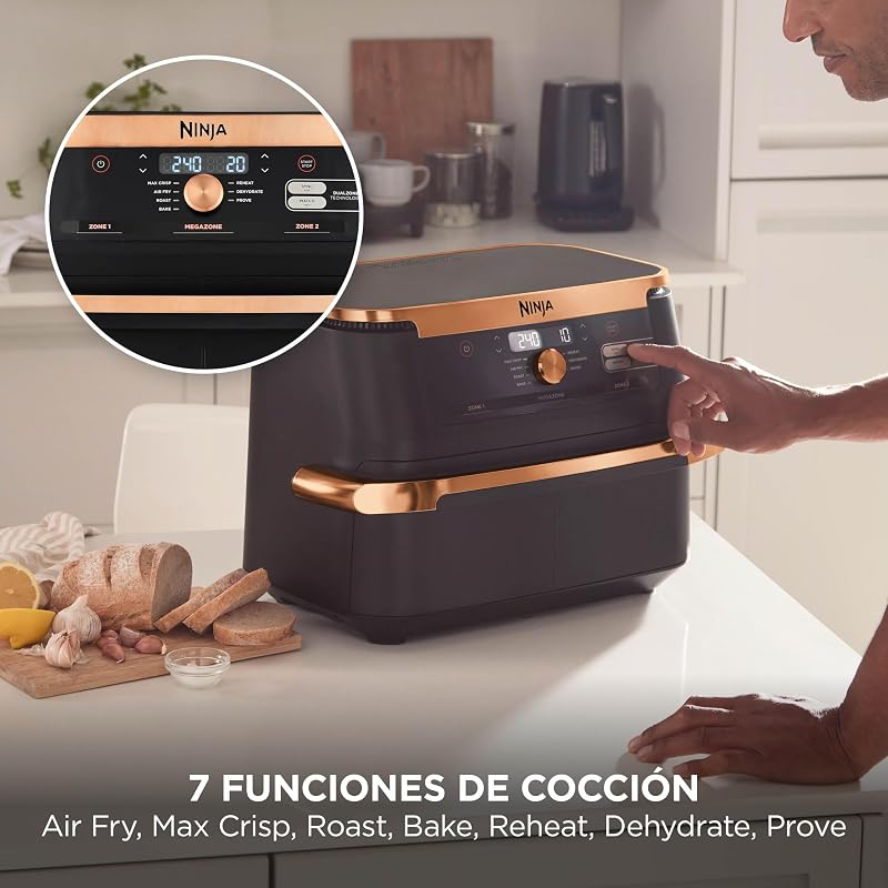 Foodi FlexDrawer, Freidora de Aire Dual Zone, 10,4L, Negro/Cobre