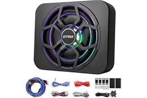 10" 800W Slim Powered Car Subwoofer with Amplifier & LED Light, Under Seat Truck Sub Woofer Audio Amp Combo Package +Installa