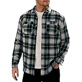VOGSTART Men Fleece-Lined Button Shirt Flannel Plaid Warm Winter Casual Jacket with Flap Pockets (S-3XL)