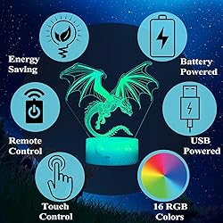 POSSHE Dragon Night Light, Dragon Gifts, 3D