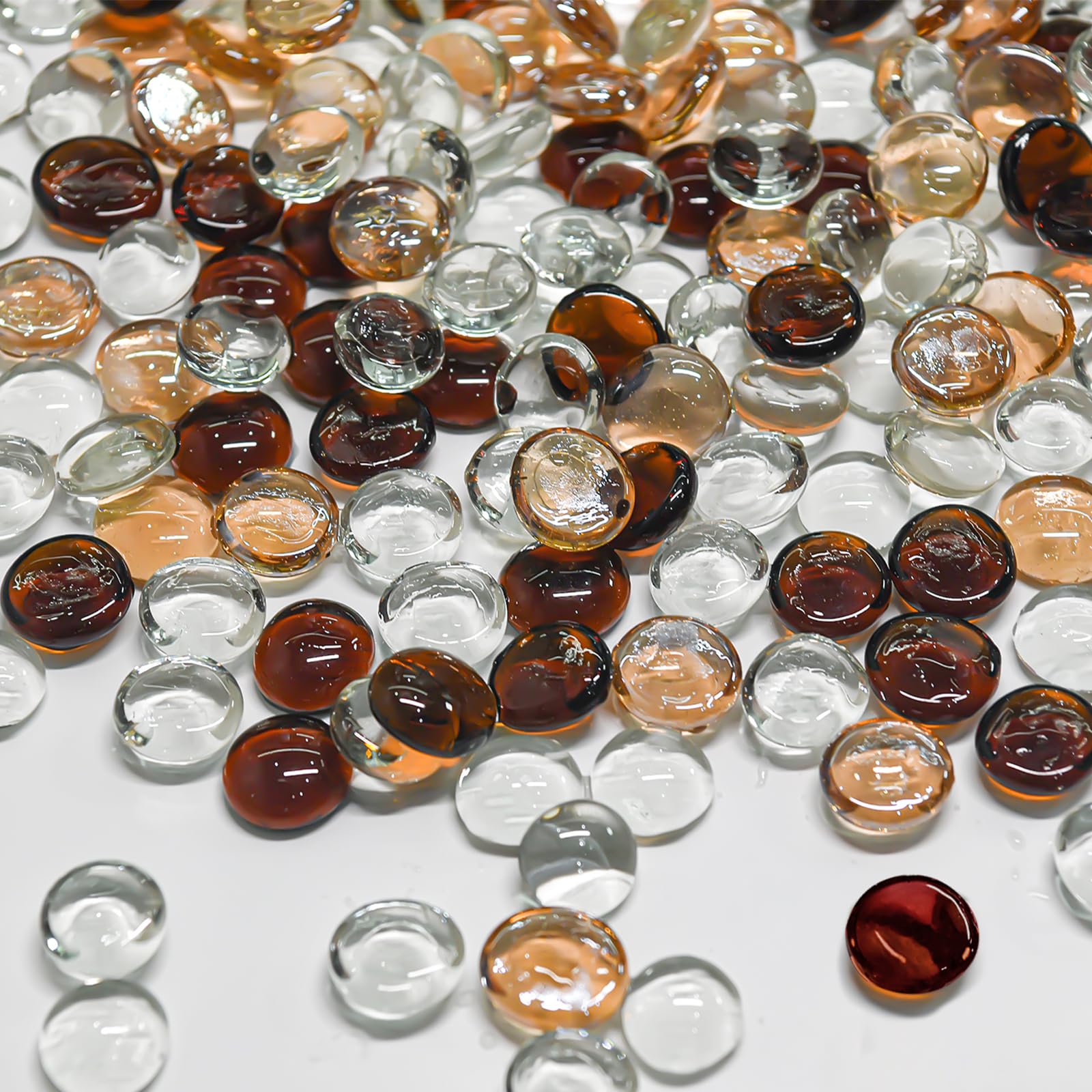 Hiziwimi 400Pcs Decorative Glass Pebbles, 1800g Pack Size,17-20MM Round Flat Smooth Glass Gem Flat Stone Beads, Aquarium Garden Pot Deco, Craft Vase Stuffing