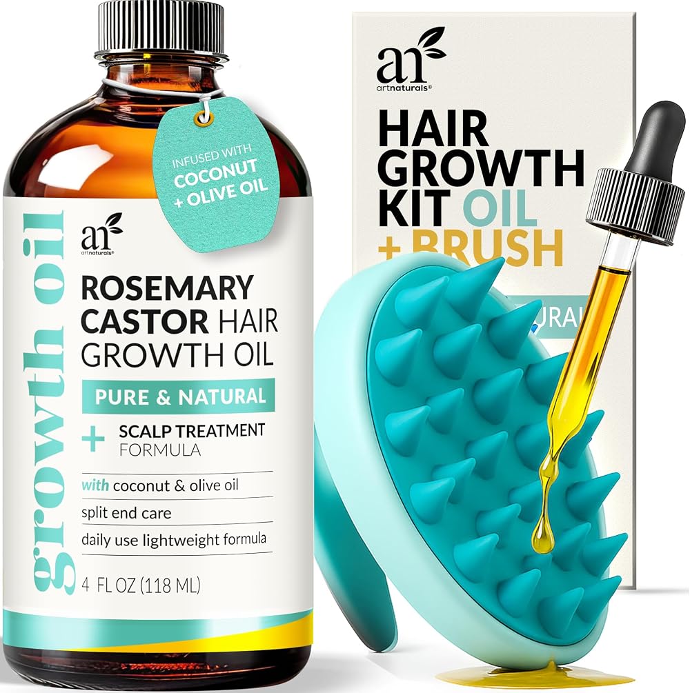 Artnaturals Rosemary Castor Hair Oil 118ml & Scalp Massager Hair Growth Dry