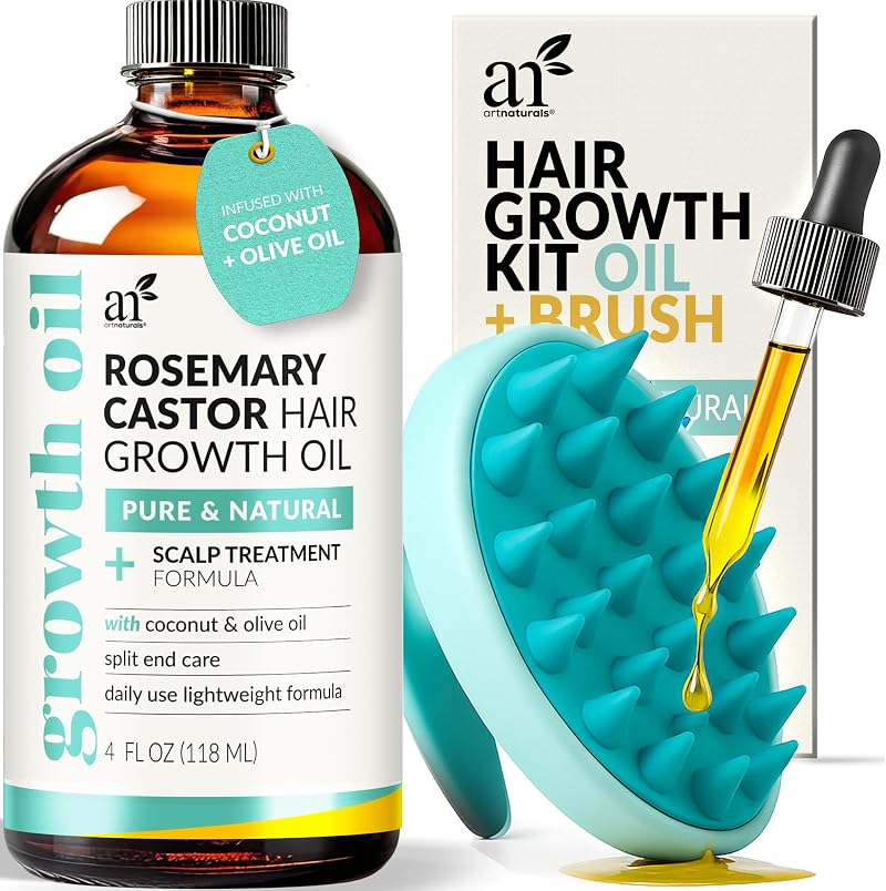 Artnaturals Rosemary Castor Hair Oil 118ml & Scalp Massager Hair Growth Dry