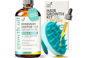 Artnaturals Organic Rosemary Castor Hair Oil + Massager Hair Growth Set Hair Growth Oil 4 ounces with Coconut & Olive Oil for Dry, Damaged & Split End