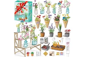 WISHALIFE 70 PCS Make It Miniature Brands Nature Garden Plants Set, Mini Botanical Collectibles, Tiny Paper Flower Bouquet DIY Craft Kit, with Wood Display Stand, Miniature Toy Gift for Kids and Adults