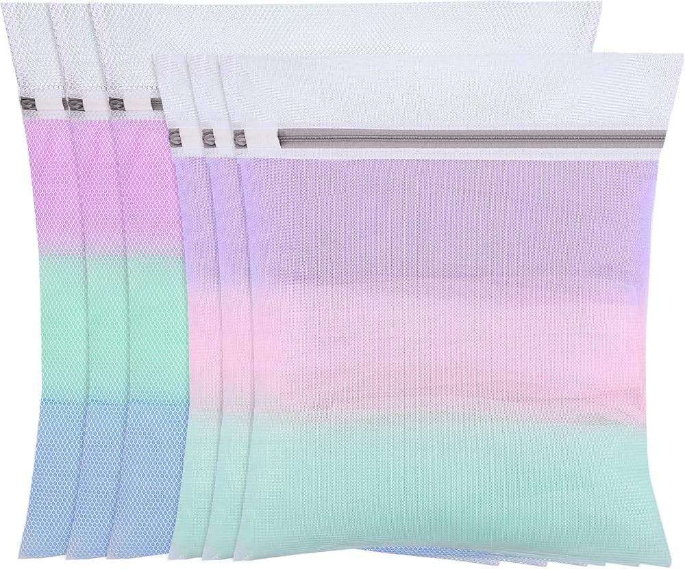 FUYOAL 6Pcs Mesh Laundry Bags with Zippers 50x40cm 40x30cm White M+S