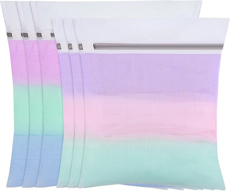 FUYOAL 6Pcs Mesh Laundry Bags with Zippers 50x40cm 40x30cm White M+S