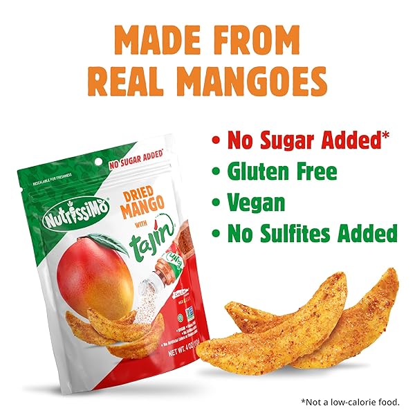 NUTRISSIMO DRIED MANGO WITH TAJIN, GLUTEN-FREE DRIED FRUIT SNACKS, 4OZ (PACK OF 1)