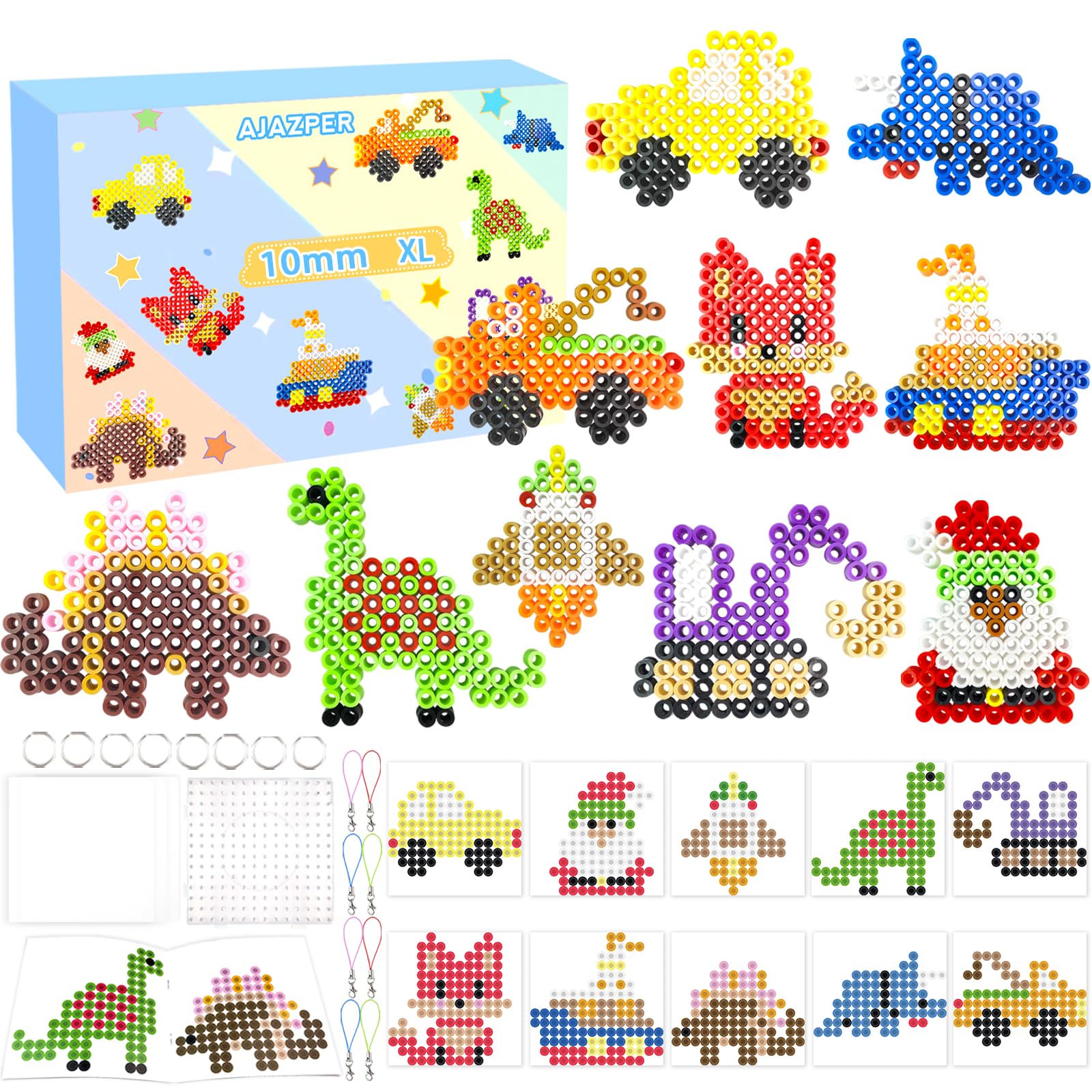 10MM Fuse Beads Kit for Kids - Mixed Colors Fuse Beads Craft Set with Pegboards, Ironing Papers and Accessories, XL Iron Bead for Craft, DIY Arts and Crafts Toys for Kids Gifts for Girls Boys Age 5+