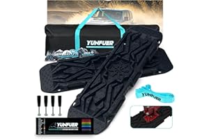 YUNFUER Recovery Traction Boards with Jack Base, Off Road Accessories 4x4 for Sand, Mud and Snow, Leashes, Mounting Kits, Carry Bag and Stickers are Included (Black)
