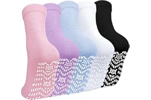 CaiDieNu Non Slip Socks for Women: Non Skid Crew Grip Socks with Gripper for Elderly Pregnant Hospital Slipper Grippy 5 Pairs