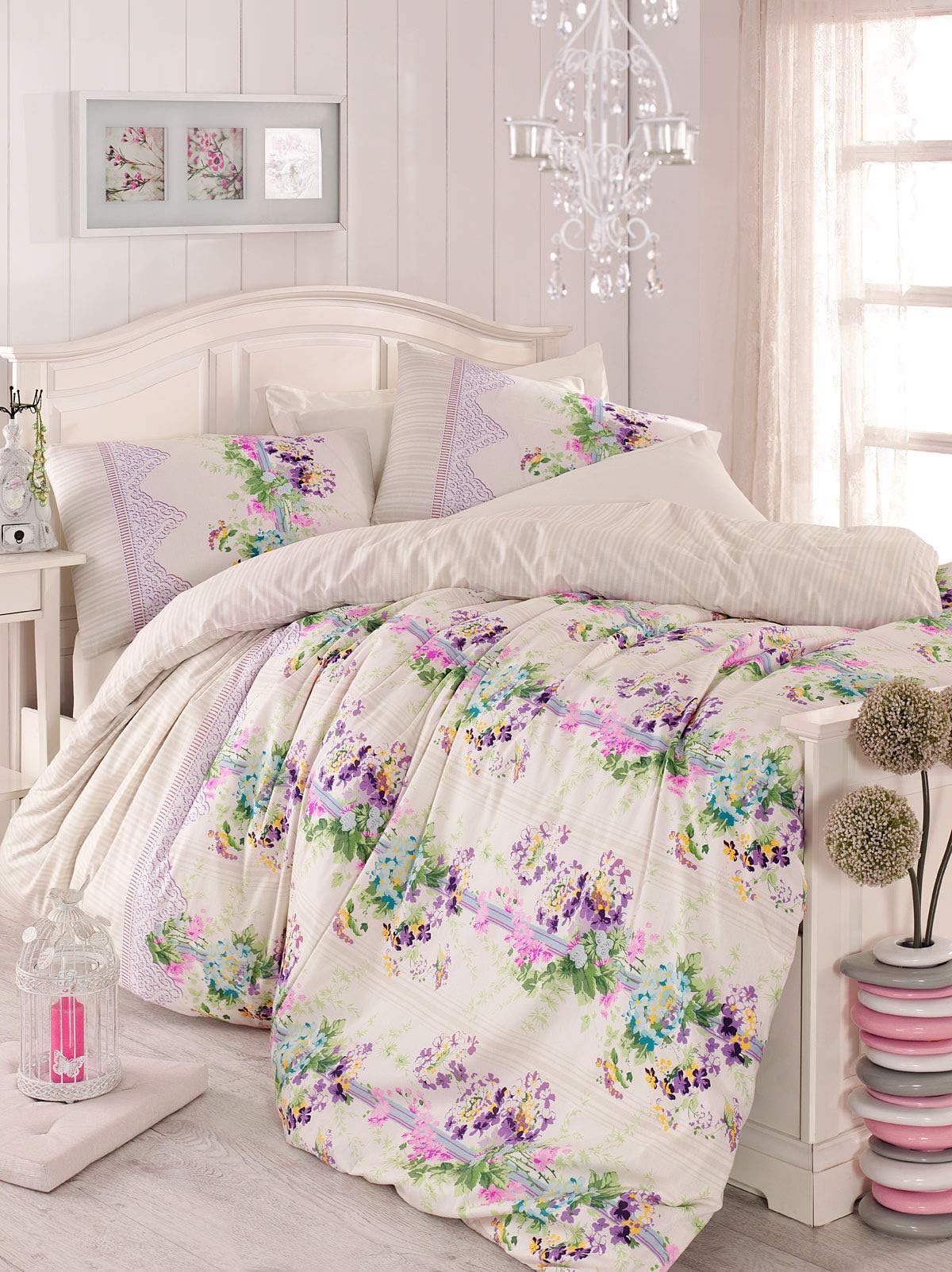 Mary Case Duvet Cover - 100% Cotton Ranforce, Made in Turkey - Queen Size - 1 piece, Queen size Sarah Lilac