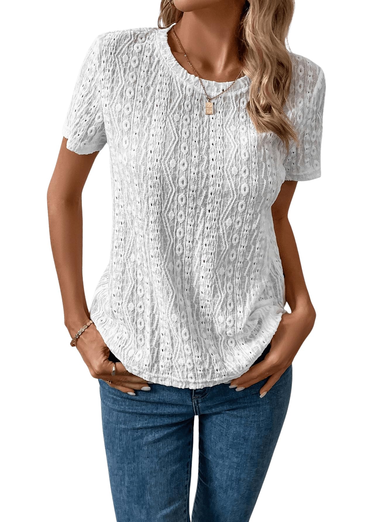 Marianna Eyelet Casual Sweater Top main image 1