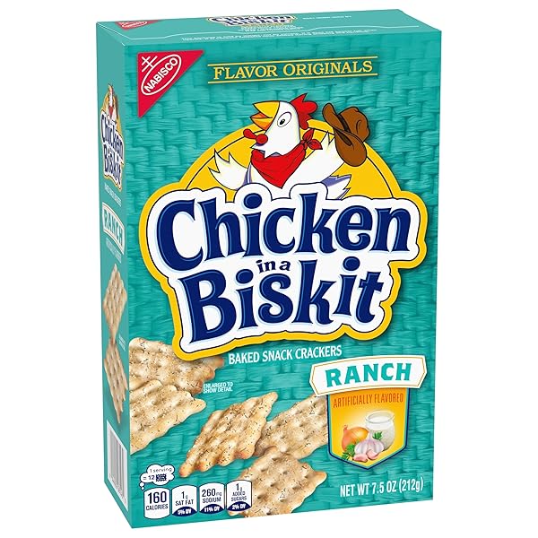 CHICKEN IN A BISKIT RANCH BAKED SNACK CRACKERS, BULK LUNCH SNACKS, 6-7.5 OZ BOXES