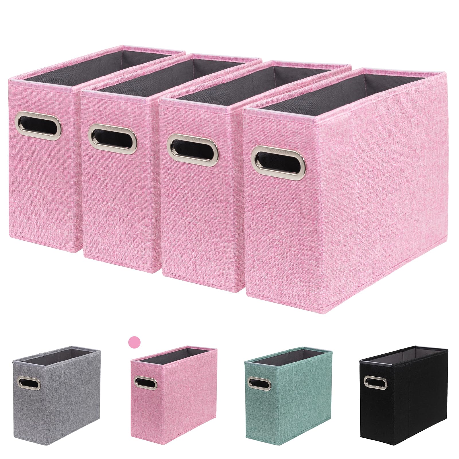 Photo 1 of ComfortKeeper 4 Packs A4 Size File Organizer, File Folders Organizer, Fabric Storage Box, Collapsible Paper Organizer with Metal Handle, Smooth PVC Rails, Only Box (Pink)