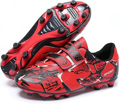 Hanani Boys Girls Football Boots FG/AG Soccer Shoes Unisex Red