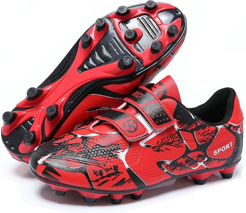 Hanani Boys Girls Football Boots FG/AG Kids Sneakers Red Unisex