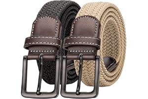 Alphyly Neries 2 Pack Mens Elastic Belt, Braided Golf Belt For Men, Woven Stretch Belt Boys Belt For Father's Day