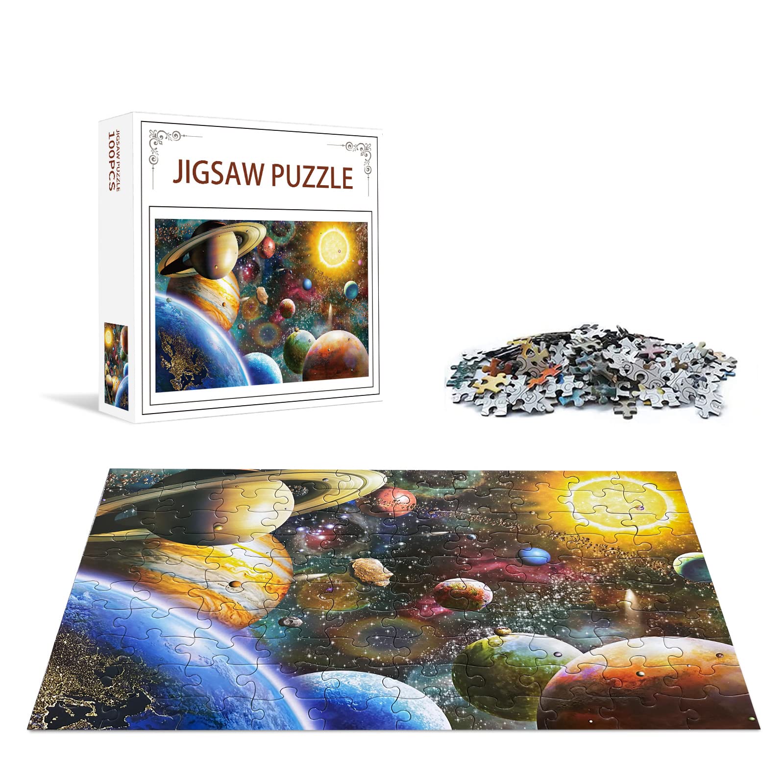 Jigsaw Puzzles 100 Pieces for Kids Youth Families (Space Traveler, Solar System) Pieces Fit Together Perfectly