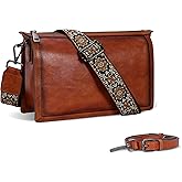 Iswee Leather Bag Crossbody Bag for Woman Purses and Handbag Shoulder Bags Medium Pocketbooks Detachable Long Straps Satchel