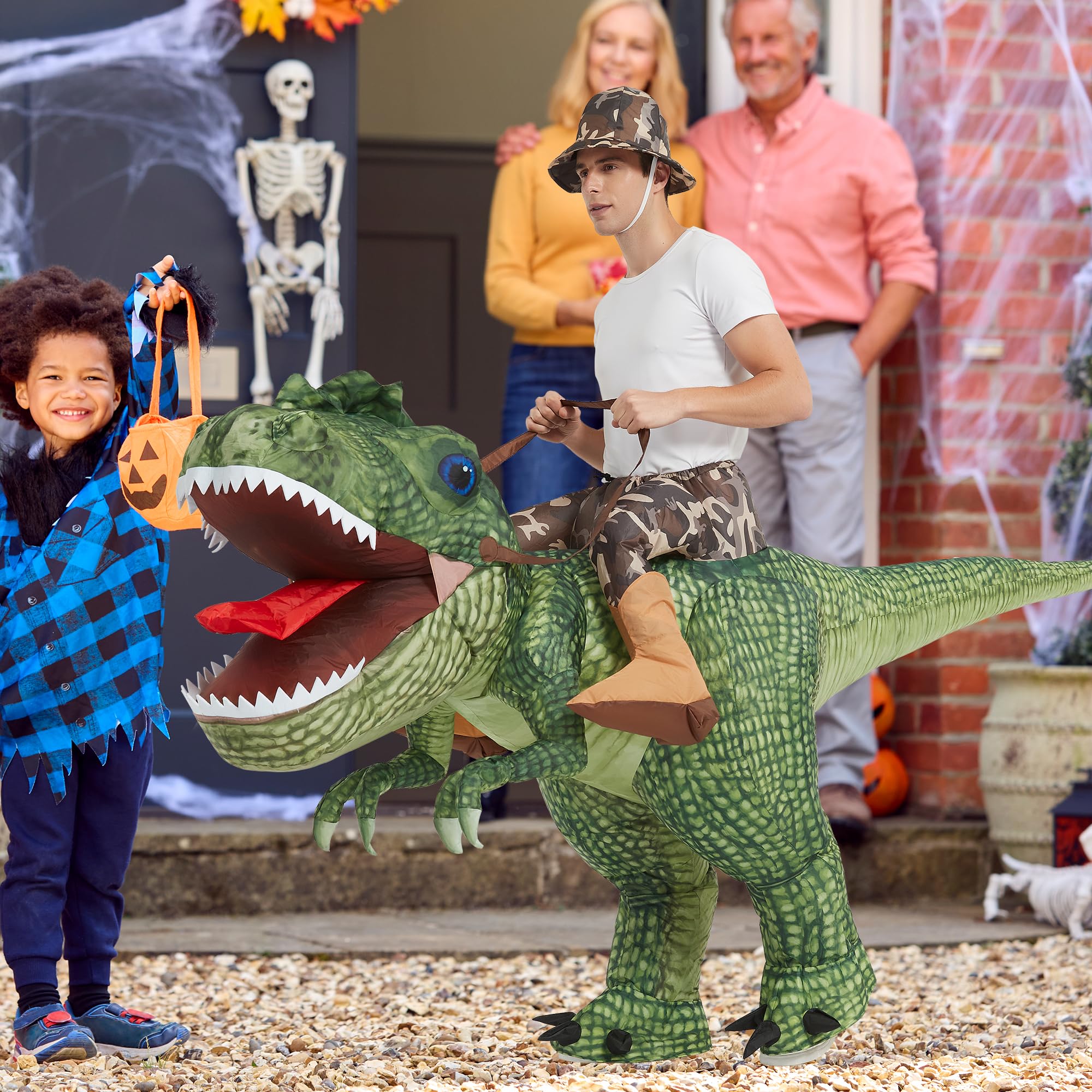 One Casa Inflatable Costume Dinosaur Riding T Rex Air Blow up Funny Party Halloween Costume for Adult