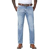 MZNBURAM Men's Stretch Relaxed Fit Straight-Leg Jeans - Cowboy Cotton Fashion Comfort Flex Waist Denim Pants