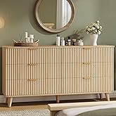 Lulive Dresser for Bedroom Wood Dressers Chest of Drawers, Fluted 53.2" Wide Modern Long Dresser TV Stand 6 Drawers for Bedroom, Closet, Living Room, Hallway (Natural)