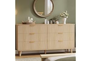 Lulive Dresser for Bedroom Wood Dressers Chest of Drawers, Fluted 53.2" Wide Modern Long Dresser TV Stand 6 Drawers for Bedroom, Closet, Living Room, Hallway (Natural)