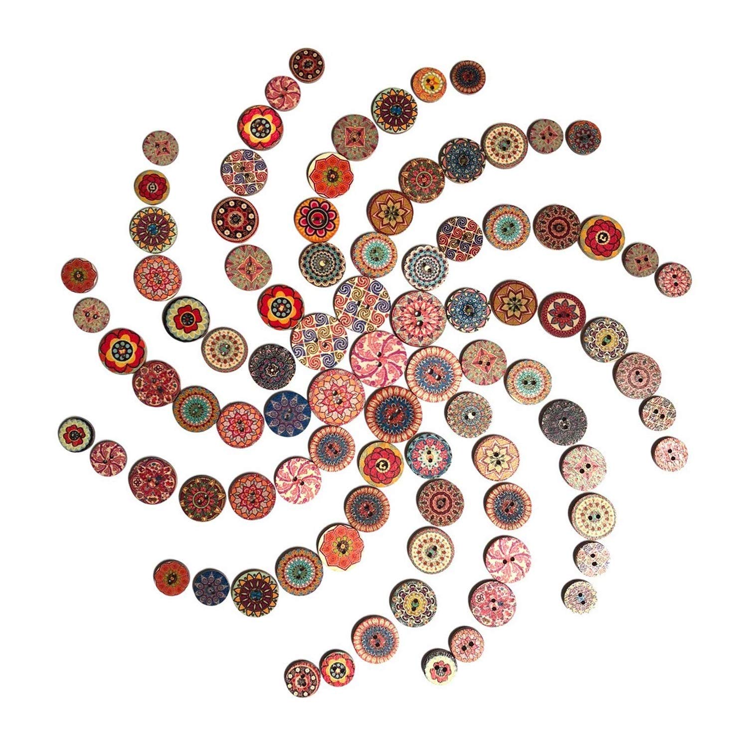 500 Pieces Wood Buttons, 2 Holes Round Flower and Guitar Wooden Buttons Vintage Buttons for DIY Sewing Craft Decorations, with 65.6 Feet Natural Jute Twine