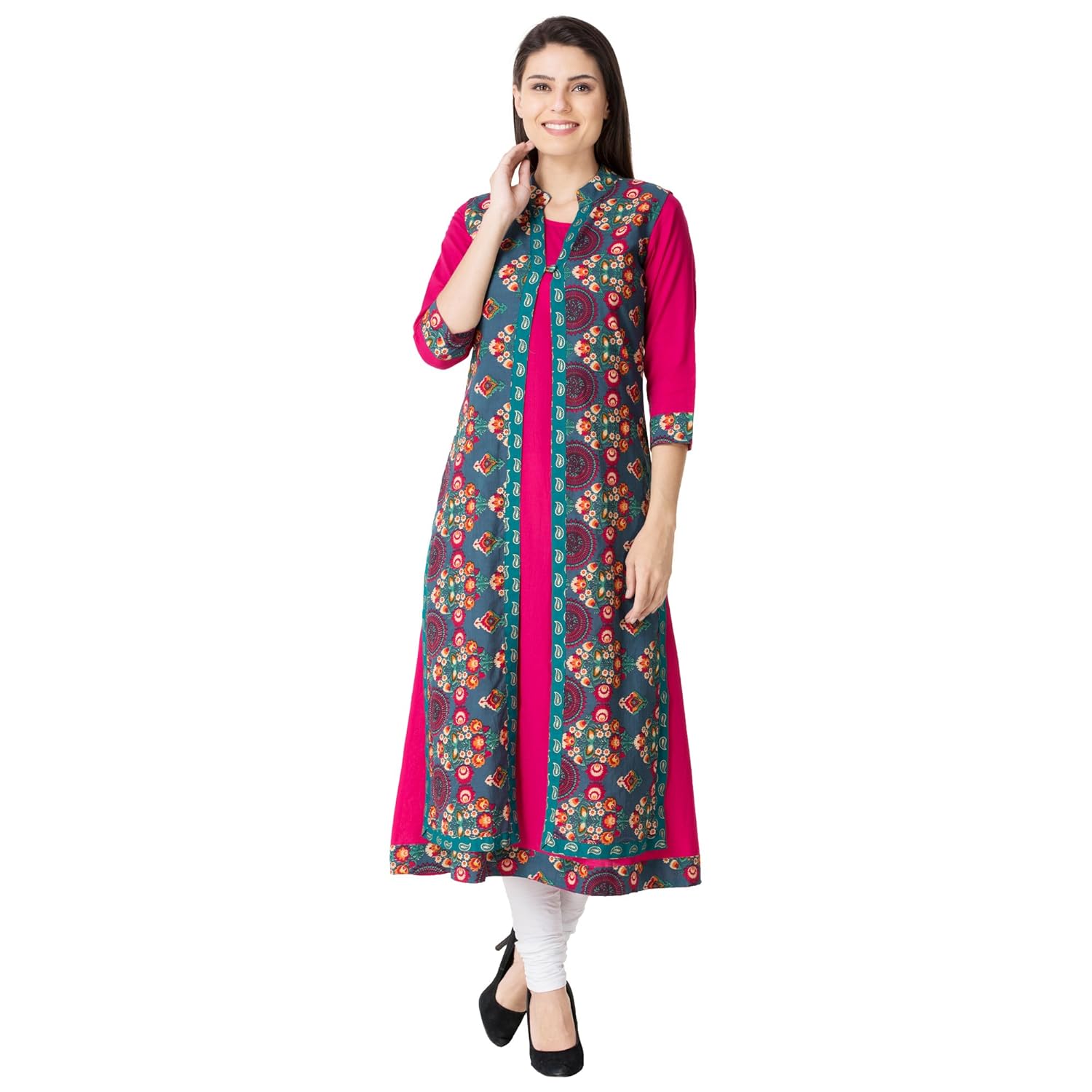 m&d women's cotton printed double layer kurti
