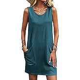 Ekouaer Womens Nightgown Sleeveless Nightgowns for Women with Pocekts Tank Dress Crew Neck Sleepwear S-XXL