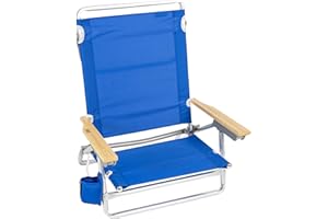 RIO BRANDS Rio Beach Classic 5-Position Lay-Flat Folding Chair, Outdoor Pool and Beach Chair with Carrying Strap and Towel Bar, Blue