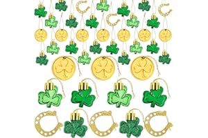 AWEYKA St. Patricks Day Decorations Shamrock Ornaments, 38pcs Shamrock Clover Gold Coins Horseshoe Tree Ornaments for Spring Lucky Irish Day St Patrick's Day Home Table Tree Party Hanging Decorations