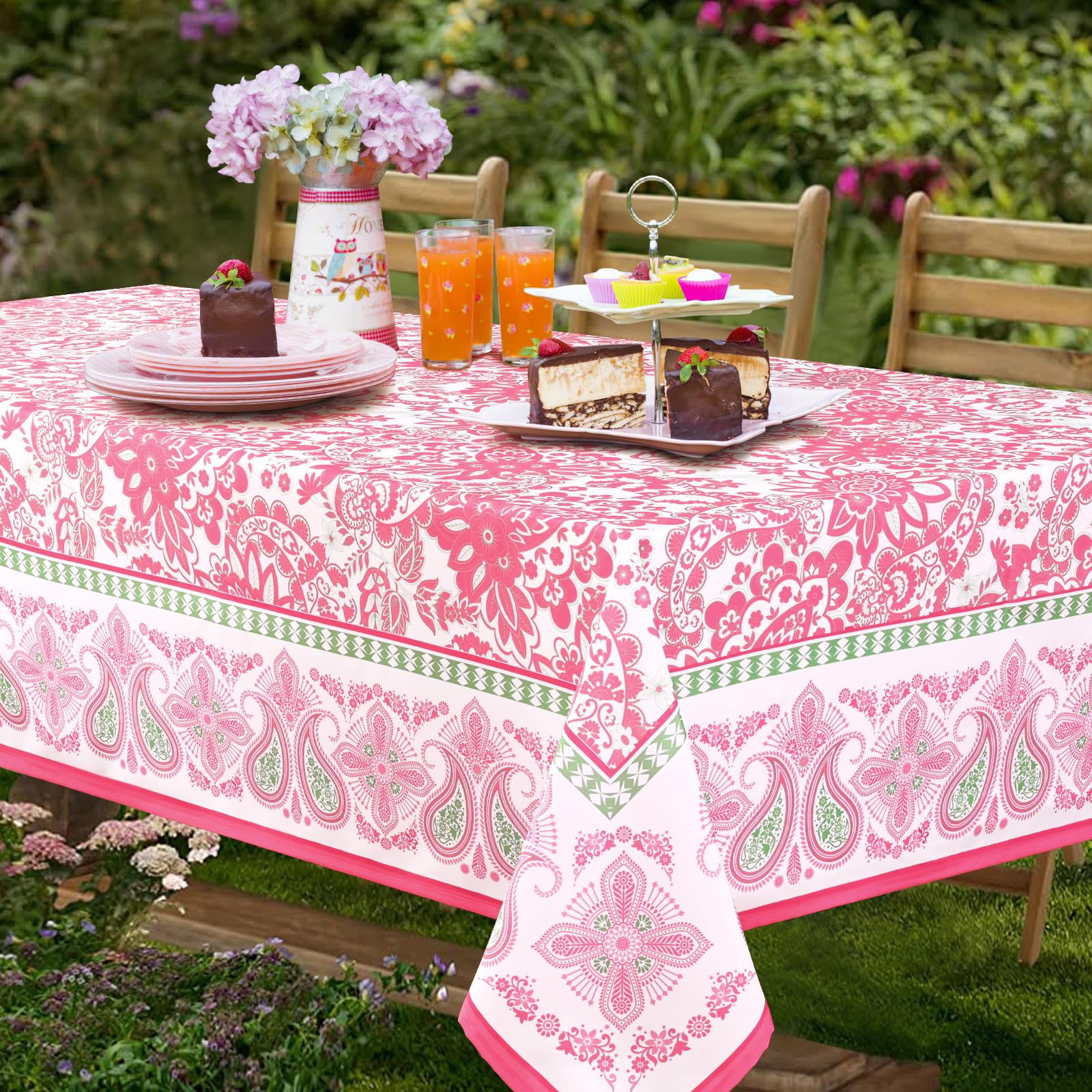 Photo 1 of Yinhua Pink Table Cloth Square Table 55x55 Inch, Tablecloths for 6 Foot Rectangle Tables, Outdoor Tablecloth for Parties, Waterproof Fabric Polyester Tablecloths