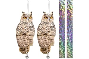 OFFICREATIVE 2PCS Reflective Hanging Ow Scarer Devices Owl Hanging Decoration Woodpecker Control Device with Reflective Tape for Garden Patio Windows Farm