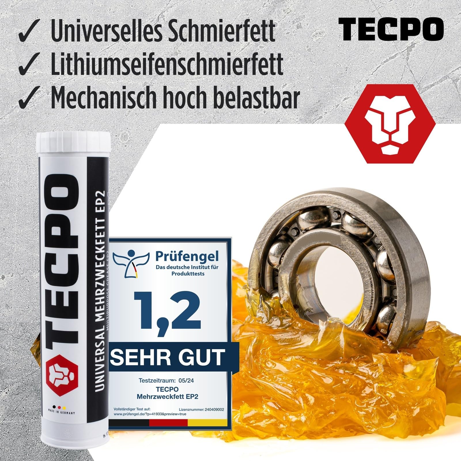 TECPO Universal Mehrzweckfett EP2 400g Kartusche Schmierfett, Lithiumfett, Universalfett, KFZ-Schmierung, wasserbeständig, KP2K-30 Lithium Fett (12x 400g) 2