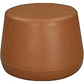 Studio Living Waverly 24" Thimble Ottoman, Urban Transitional, Fully Assembled, Vegan Leather Fabric, Carmel