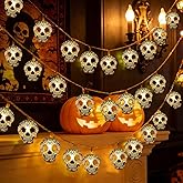 Halloween String Lights,15FT 30 LED Fairy Decor Lights USB & Battery Operated (Not Included) Cute Skull String Lights 2 Modes Waterproof Fall Light Decoration for 2025 Indoor Outdoor Home Party Garden