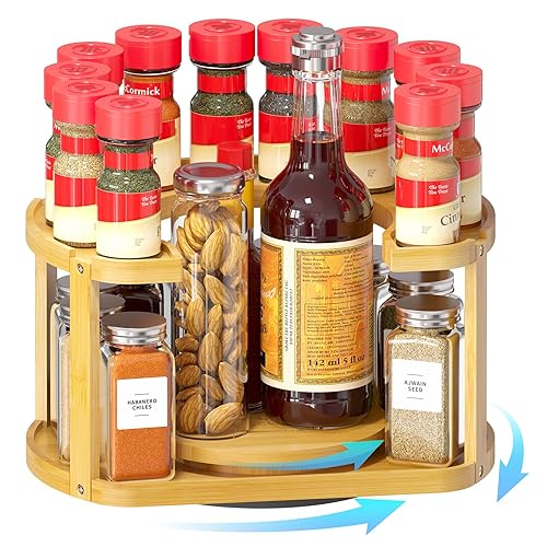 SpaceAid Tier Bamboo Spice Rack Organizer, Lazy Susan Turntable