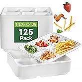 WELLIFE 125 Pack Kids Small 5-Compartment Paper Plates, 10.25x8.25 Inch 100% Compostable Divided Plates, Disposable School Lunch Trays, Eco-Friendly Bagasse Plate for Boys Girls and Youth (BPA Free)
