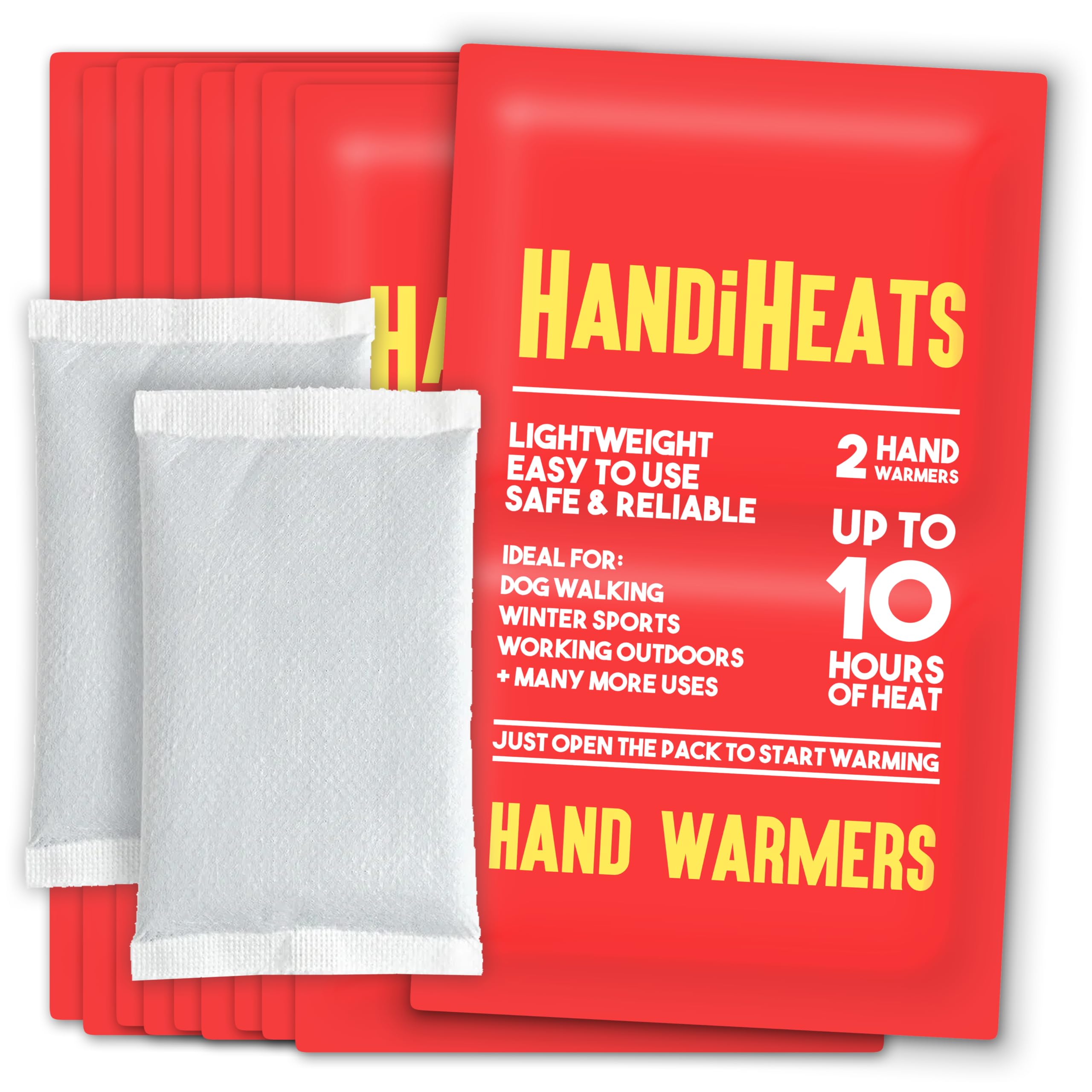 10 Pairs - HandiHeats - Hand Warmers - Pocket Disposable Heat Packs for Hiking, Dog Walking, Skiing, Snowboarding - Air activated - 10 Hours of Heat (10 Pairs - 20 Warmers)