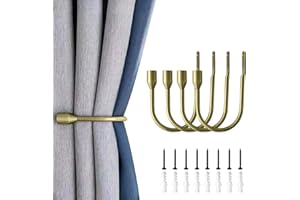 YH YAO Metal Curtain Holdbacks, 4PCS U Shaped Wall Mounted Hook for Home Decor, Decorative Curtain Tieback Curtain Drapery Tiebacks Hooks Curtain Hooks for Wall (Brass)