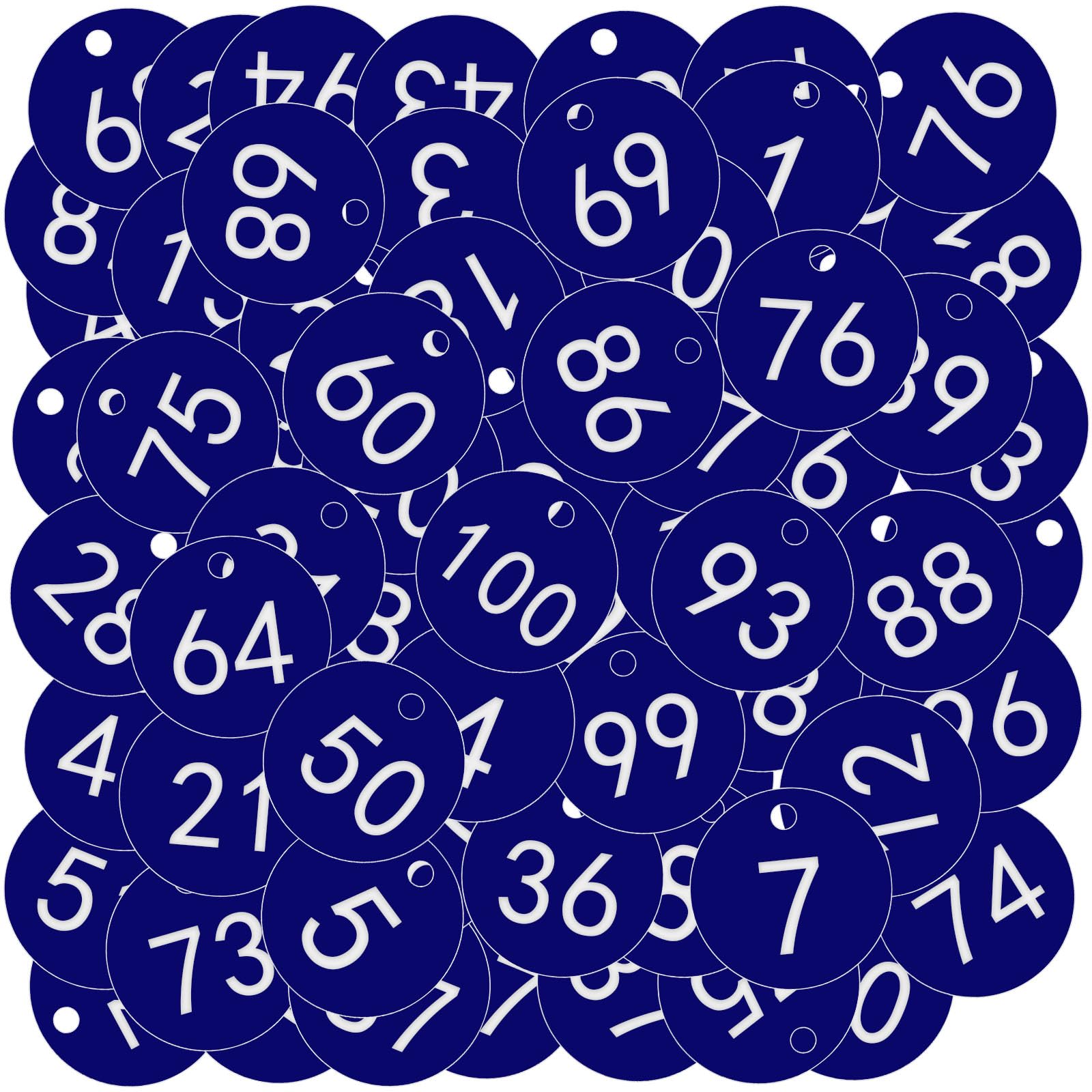 OFFCUP Plastic Number Tags, 100pcs Engraved Numbered Tags, ID Discs for Hotel Mailbox Gym School Office (1-100 Blue) — image 1