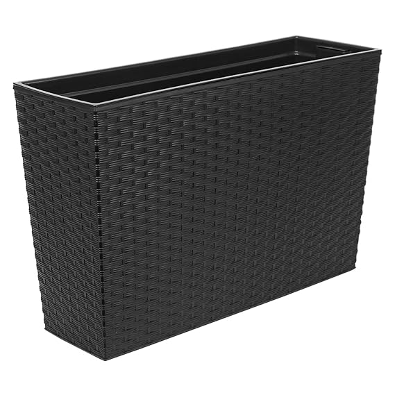 Blumenkasten Blumenkasten Blumentopf Pflanzeinsatz Rattan Optik schwarz Länge 56 cm