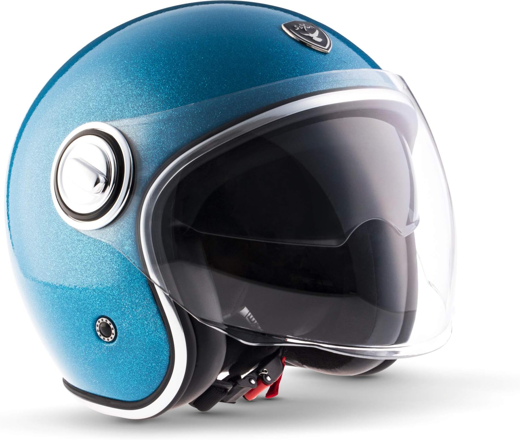 Soxon · SP-888 Pro „Flakes Blue“ (blue) · Open Face Helmet · Motorcycle Jet Motorbike Retro Pilot Scooter · ECE certified · Separate Visors · Multi-Visor Ready · L (59-60cm)